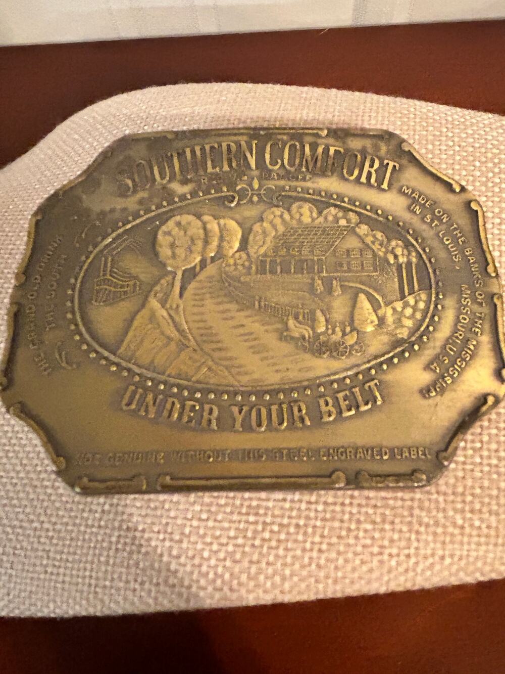 Vintage Southern Comfort Brass Belt Buckle Under Your Belt Advertising St Louis